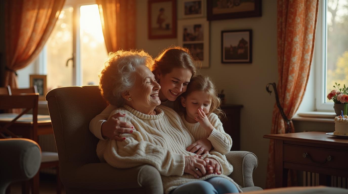 Babka 80 rokov so 4 generáciami rodiny počúva personalizovanú pieseň, slzy dojatia